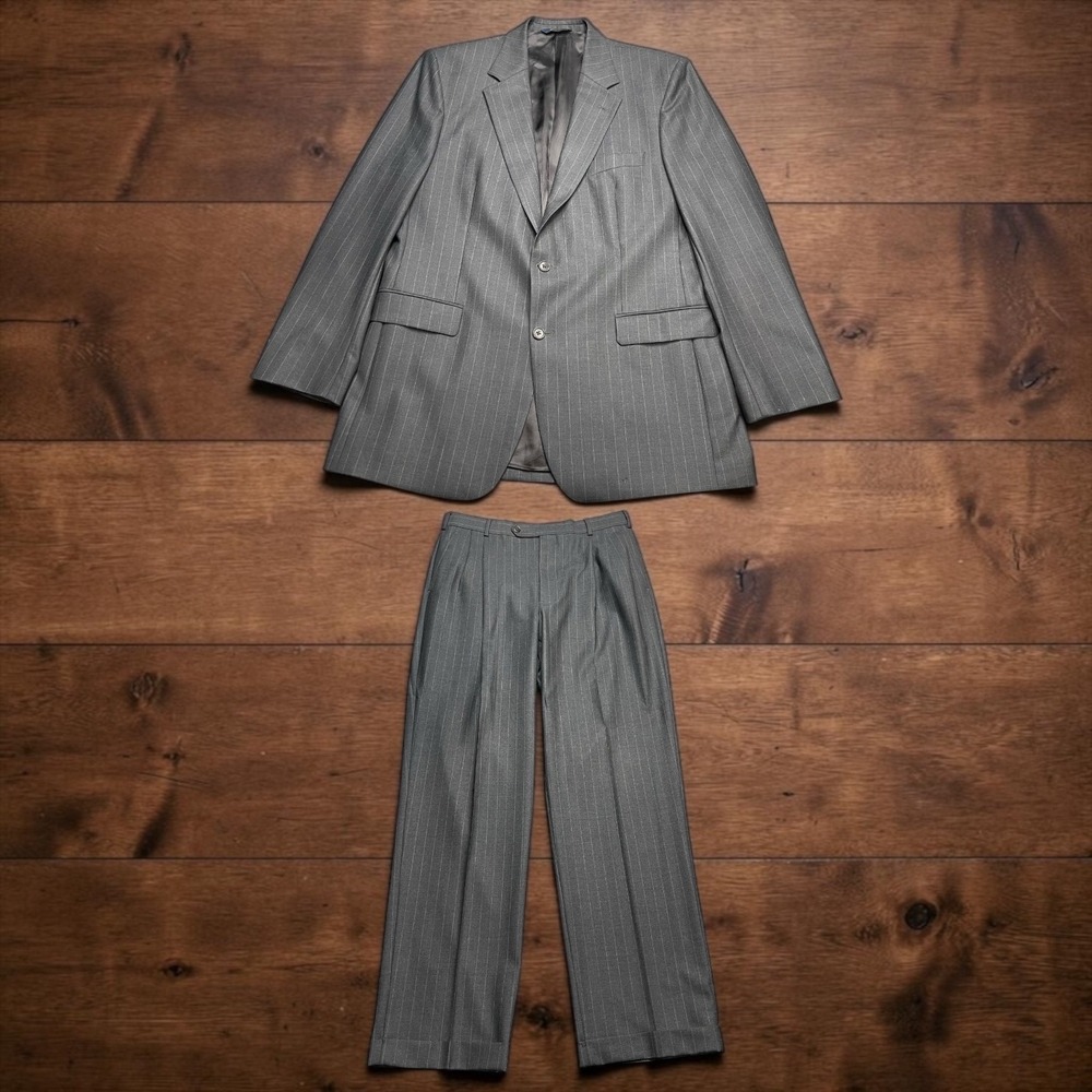 Brooks Brothers 346 Grey Pinstripe Suit 44L Blazer 34x33 Pleated Pants Wool